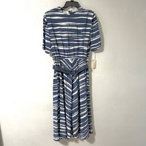Schrader Sport Women's Blue Cream Stripe Belted Midi Dress Size 12 Vintage NWT